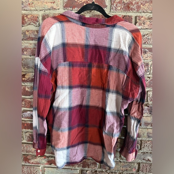 Universal Thread Plaid Popover Shirt XL | Red Purple Orange White Flannel Top - Picture 2 of 3